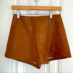 Brown Leather MINI SKORT | She Sky | Small